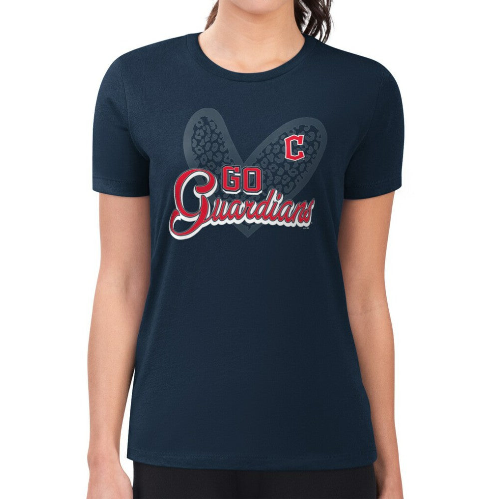 Navy Cleveland Guardians G-III 4Her by Carl Banks Women's Super-Slim Fit Lightweight Leopard Heart T-Shirt
