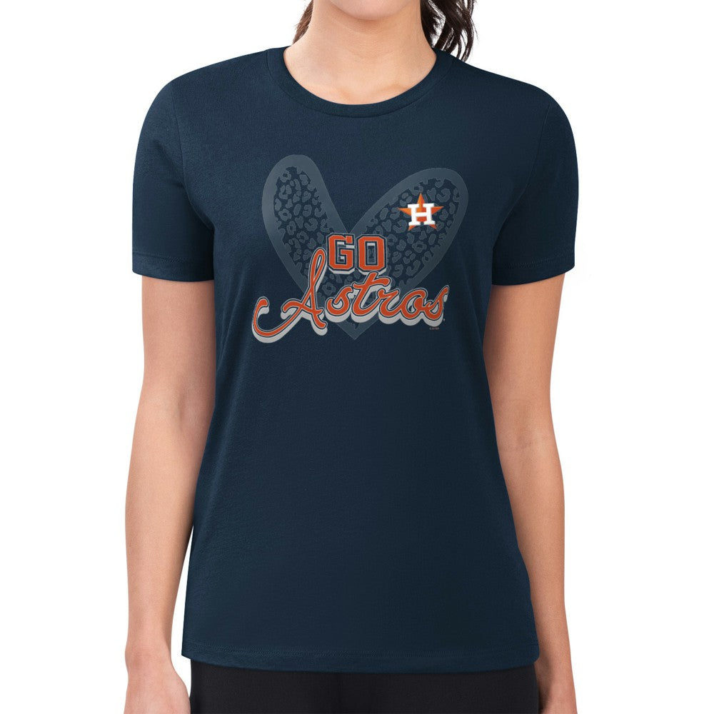 Navy Houston Astros G-III 4Her by Carl Banks Women's Super-Slim Fit Lightweight Leopard Heart T-Shirt
