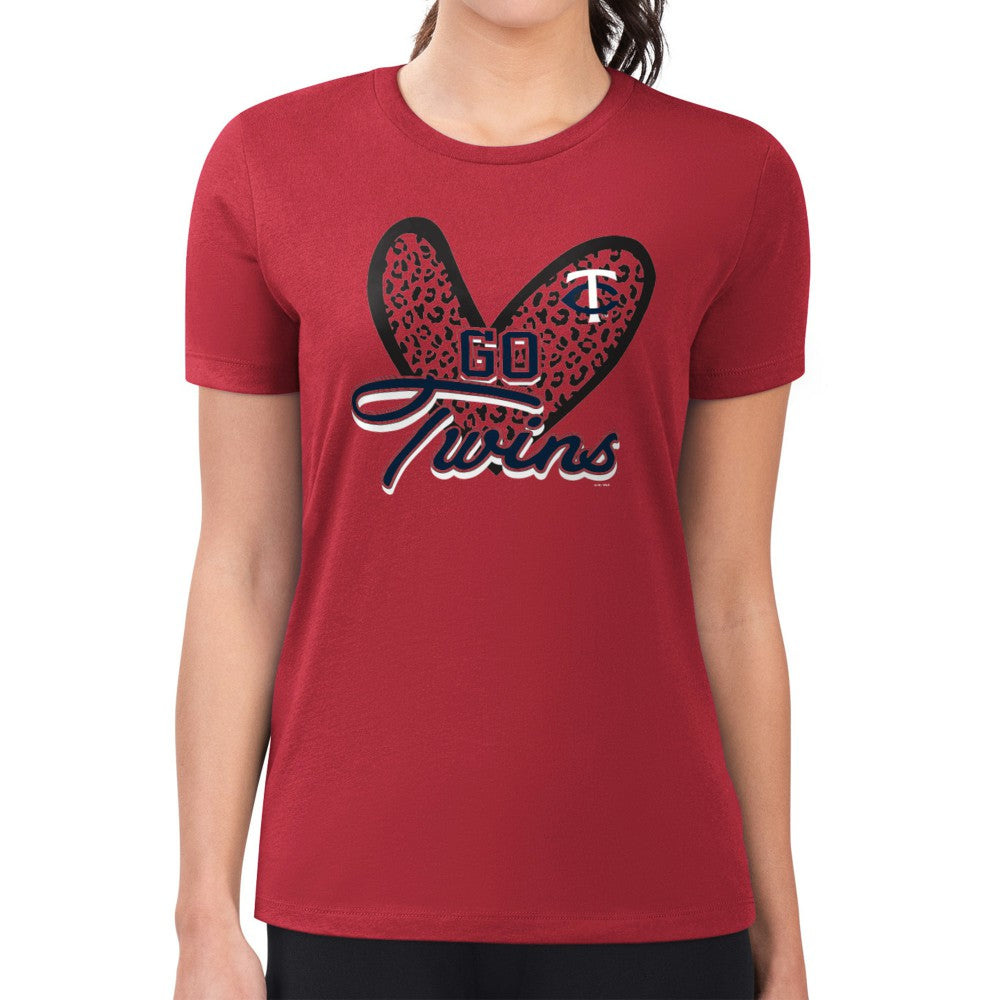 Red Minnesota Twins G-III 4Her by Carl Banks Women's Super-Slim Fit Lightweight Leopard Heart T-Shirt