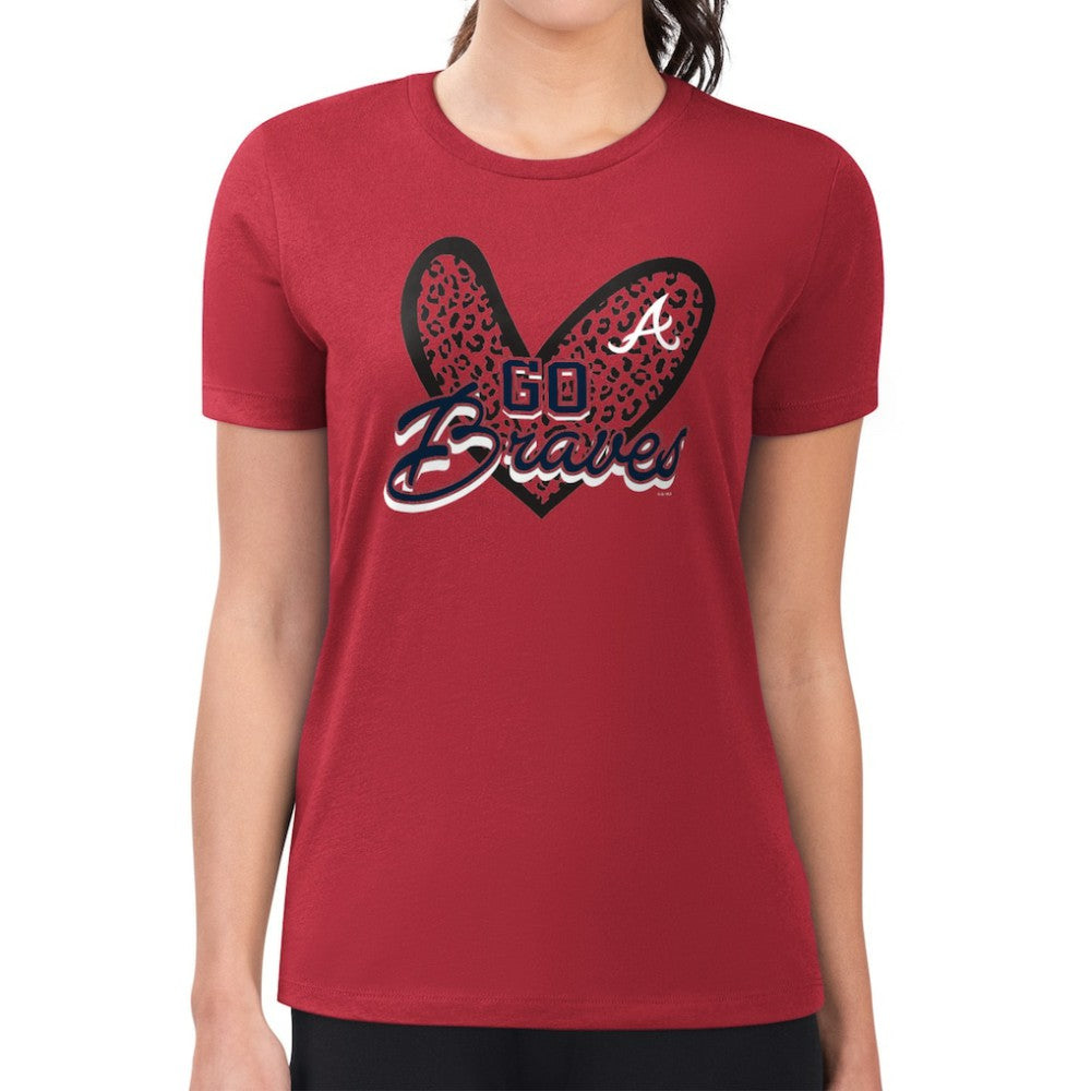 Red Atlanta Braves G-III 4Her by Carl Banks Women's Super-Slim Fit Lightweight Leopard Heart T-Shirt