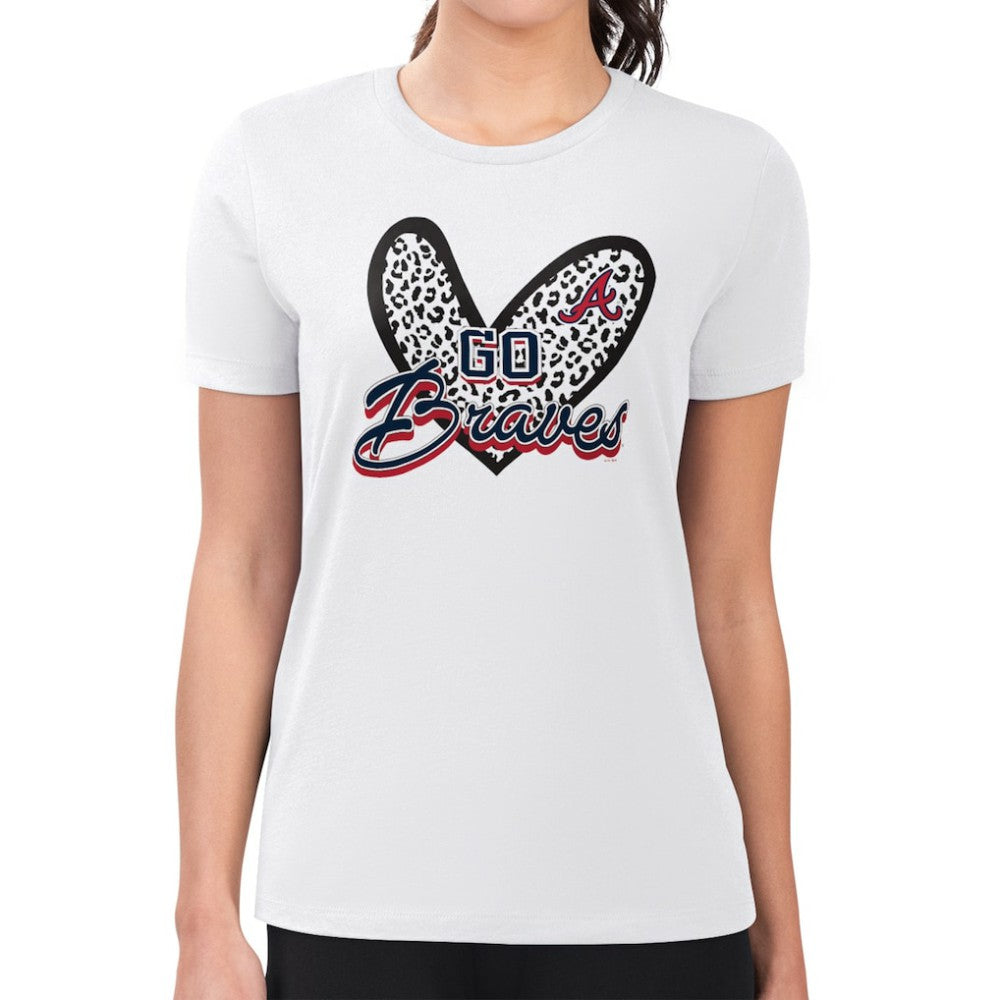 White Atlanta Braves G-III 4Her by Carl Banks Women's Super-Slim Fit Lightweight Leopard Heart T-Shirt