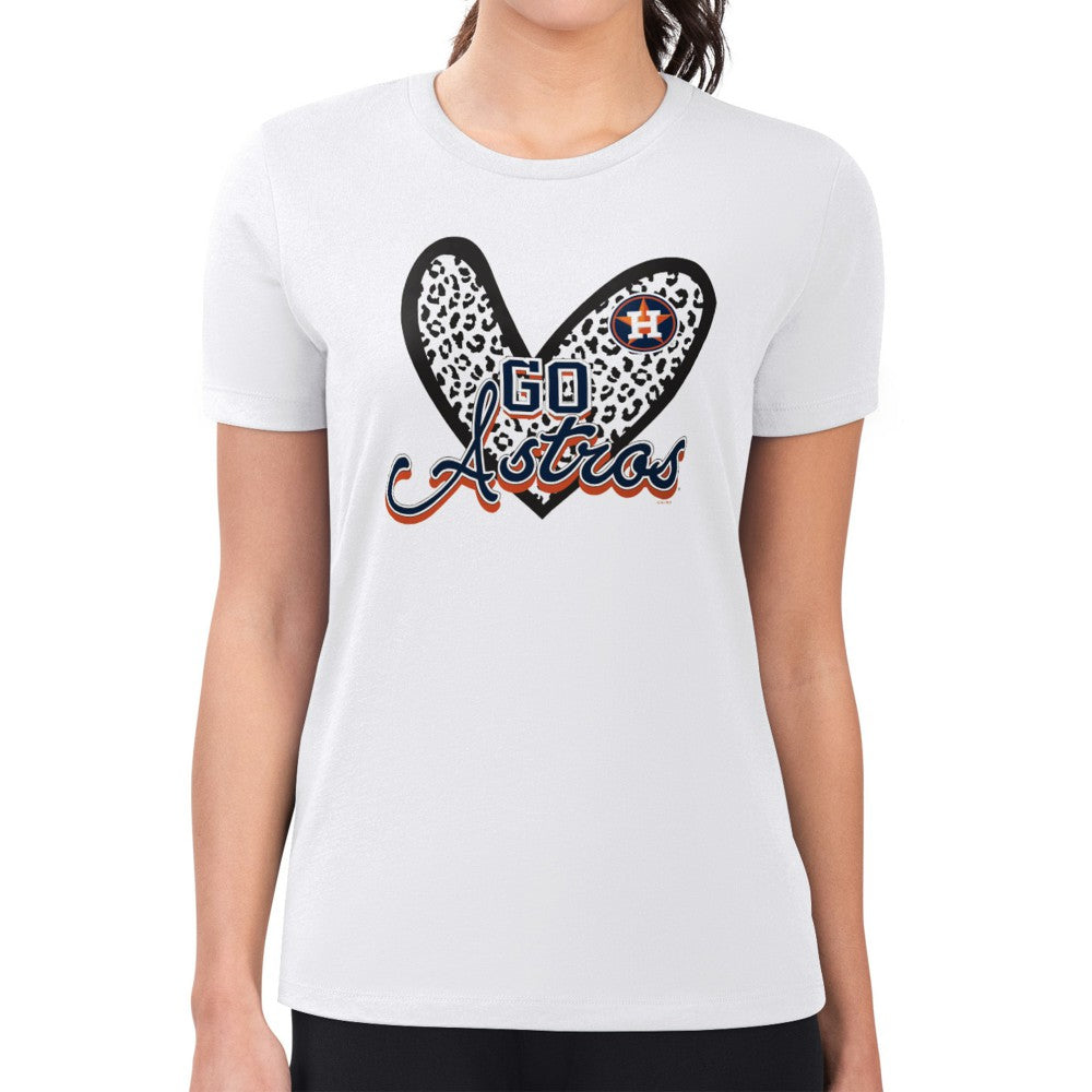 White Houston Astros G-III 4Her by Carl Banks Women's Super-Slim Fit Lightweight Leopard Heart T-Shirt
