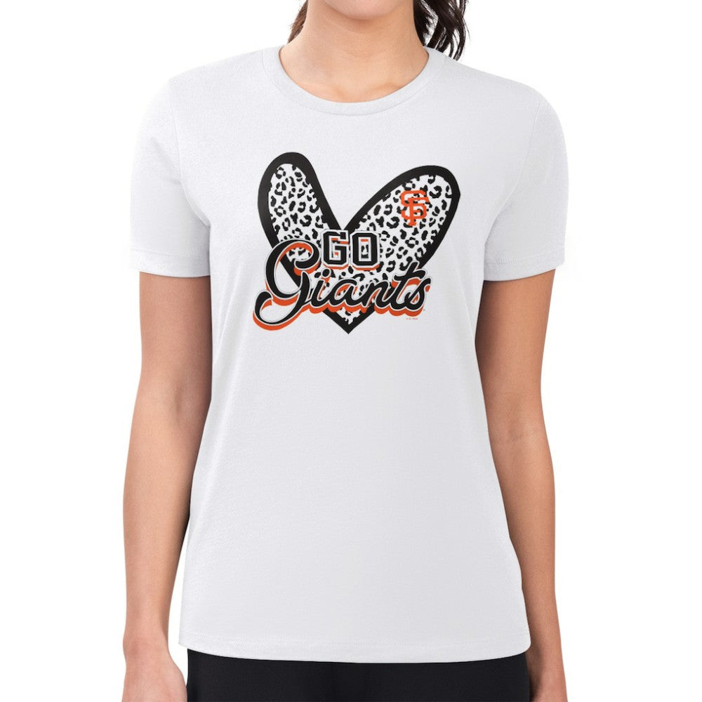 White San Francisco Giants G-III 4Her by Carl Banks Women's Super-Slim Fit Lightweight Leopard Heart T-Shirt