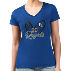 Royal Kansas City Royals G-III 4Her by Carl Banks Women's Super-Slim Fit Lightweight Leopard Heart V-Neck T-Shirt