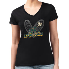 Black Athletics G-III 4Her by Carl Banks Women's Super-Slim Fit Lightweight Leopard Heart V-Neck T-Shirt