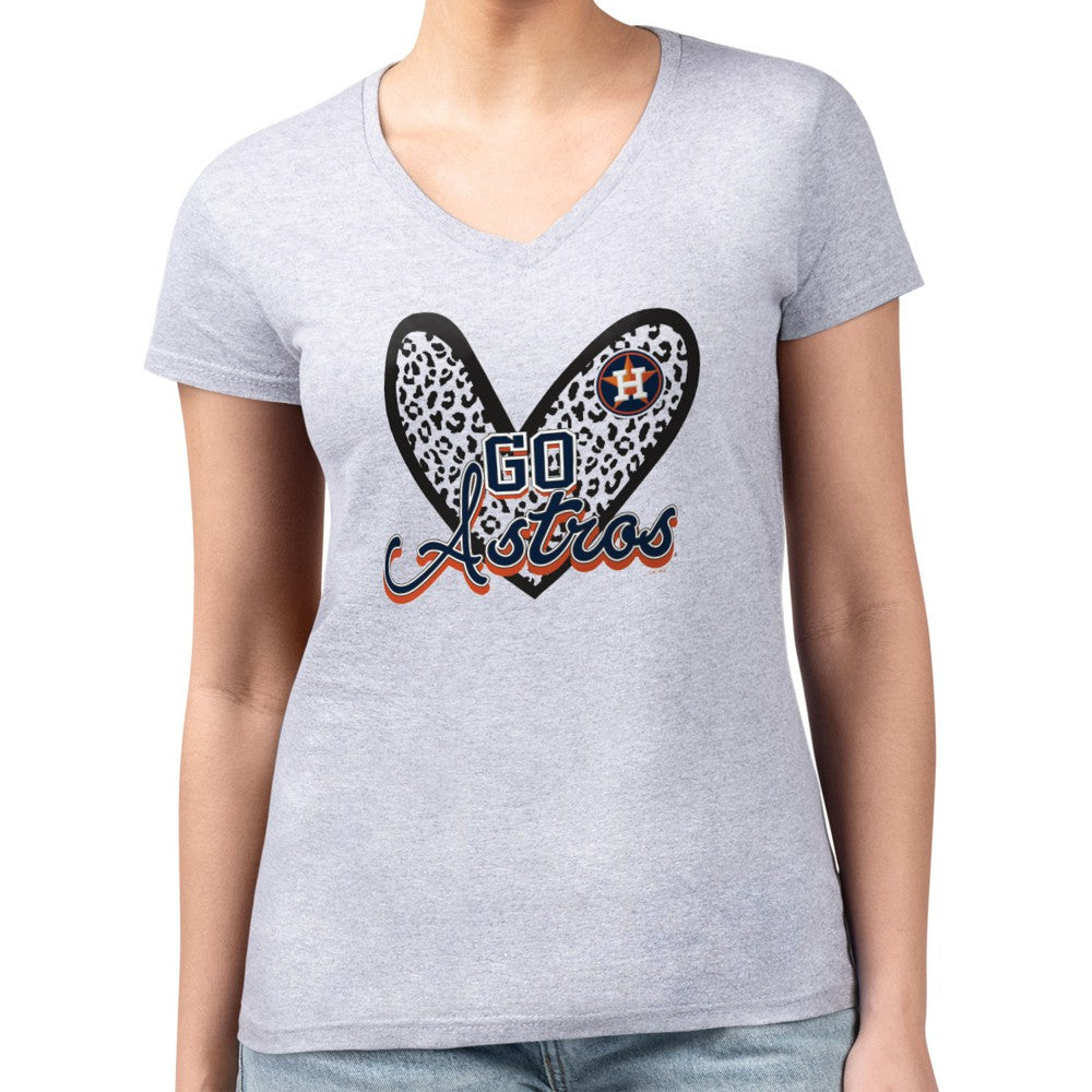 Heather Gray Houston Astros G-III 4Her by Carl Banks Women's Super-Slim Fit Lightweight Leopard Heart V-Neck T-Shirt