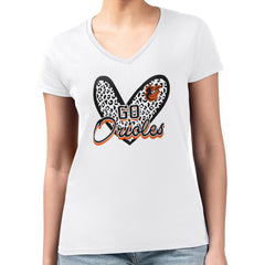 White Baltimore Orioles G-III 4Her by Carl Banks Women's Super-Slim Fit Lightweight Leopard Heart V-Neck T-Shirt