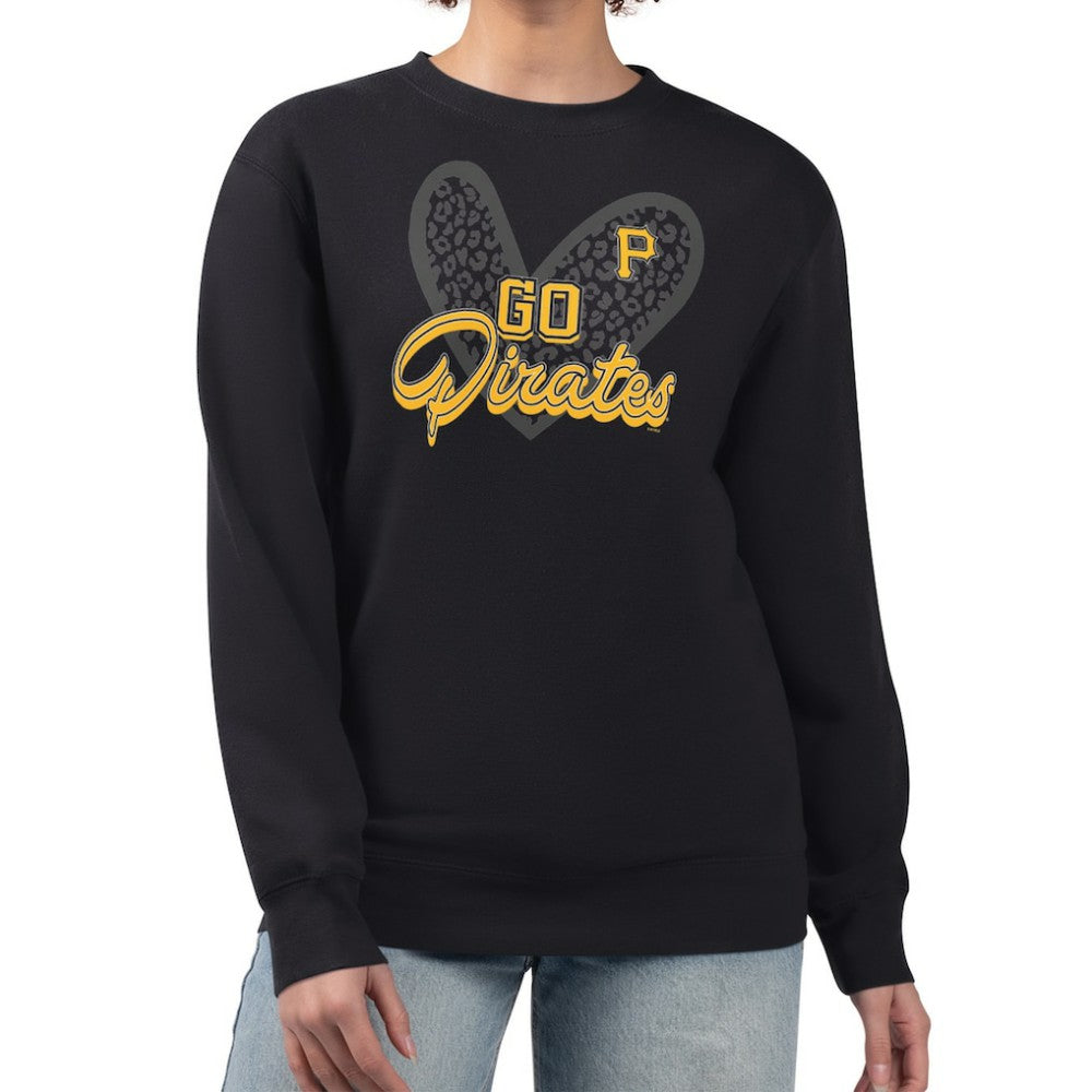 Black Pittsburgh Pirates G-III 4Her by Carl Banks Women's Leopard Heart Pullover Sweatshirt
