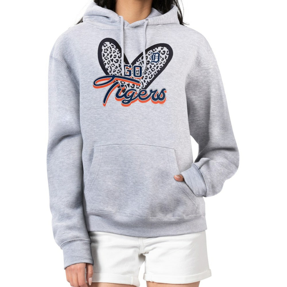 Heather Gray Detroit Tigers G-III 4Her by Carl Banks Women's Leopard Heart Pullover Hoodie
