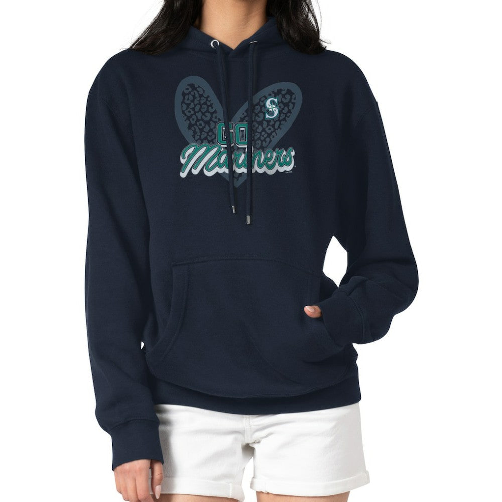 Navy Seattle Mariners G-III 4Her by Carl Banks Women's Leopard Heart Pullover Hoodie