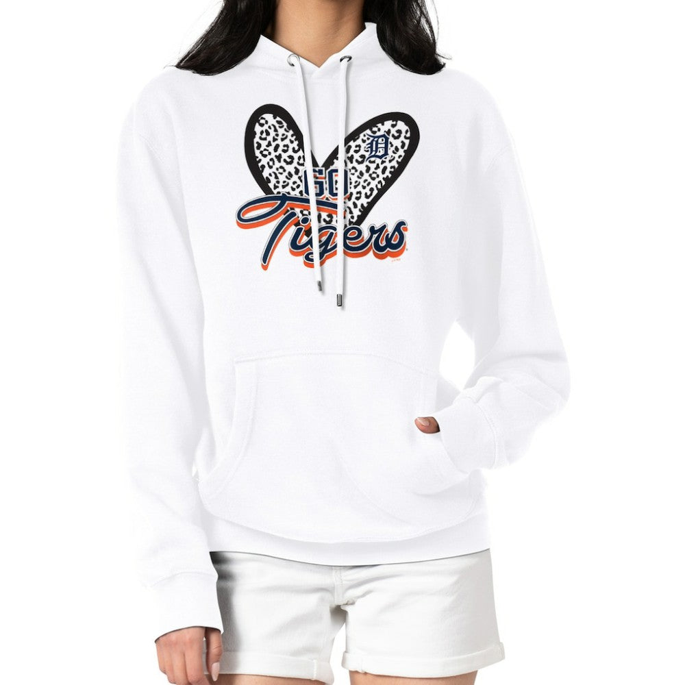 White Detroit Tigers G-III 4Her by Carl Banks Women's Leopard Heart Pullover Hoodie