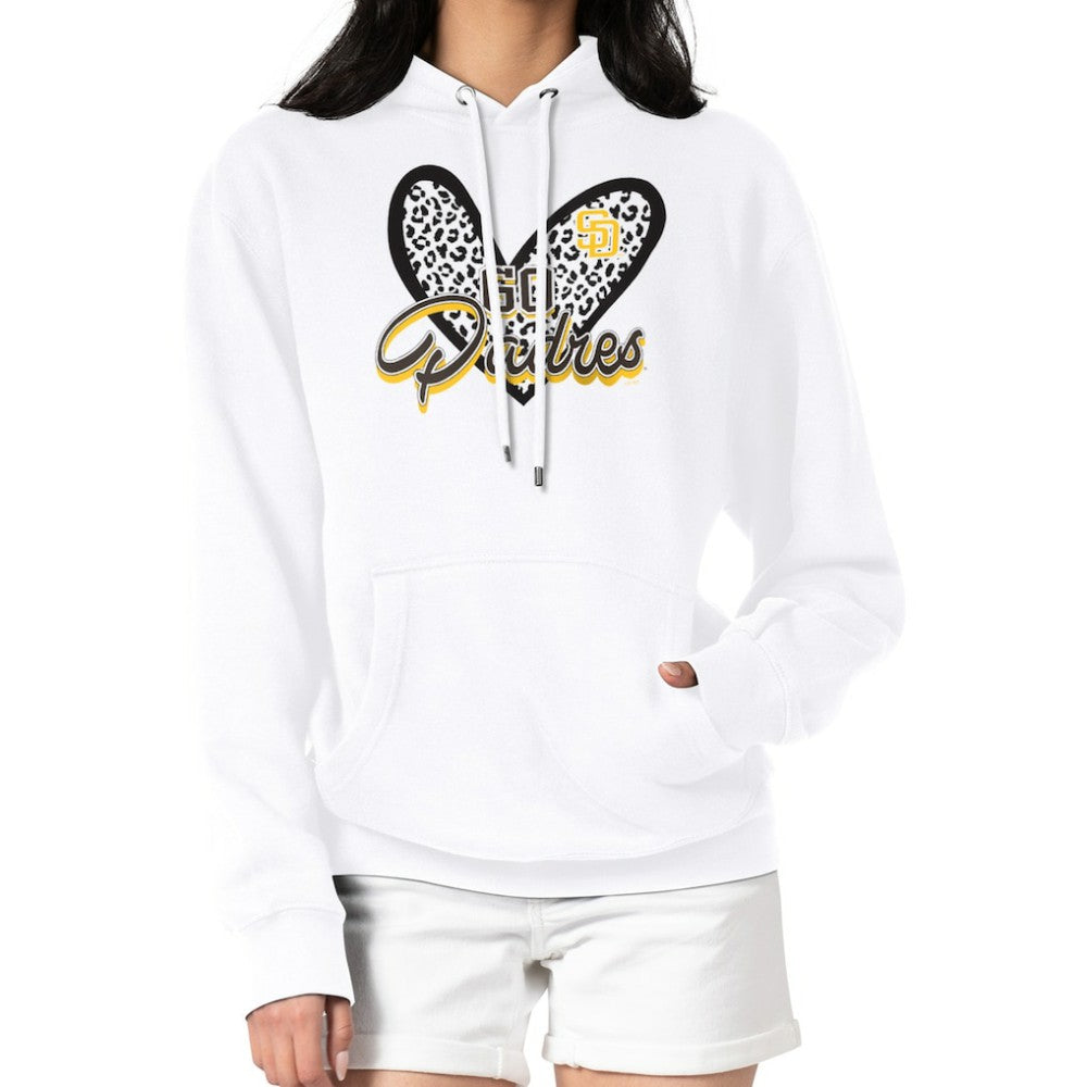 White San Diego Padres G-III 4Her by Carl Banks Women's Leopard Heart Pullover Hoodie