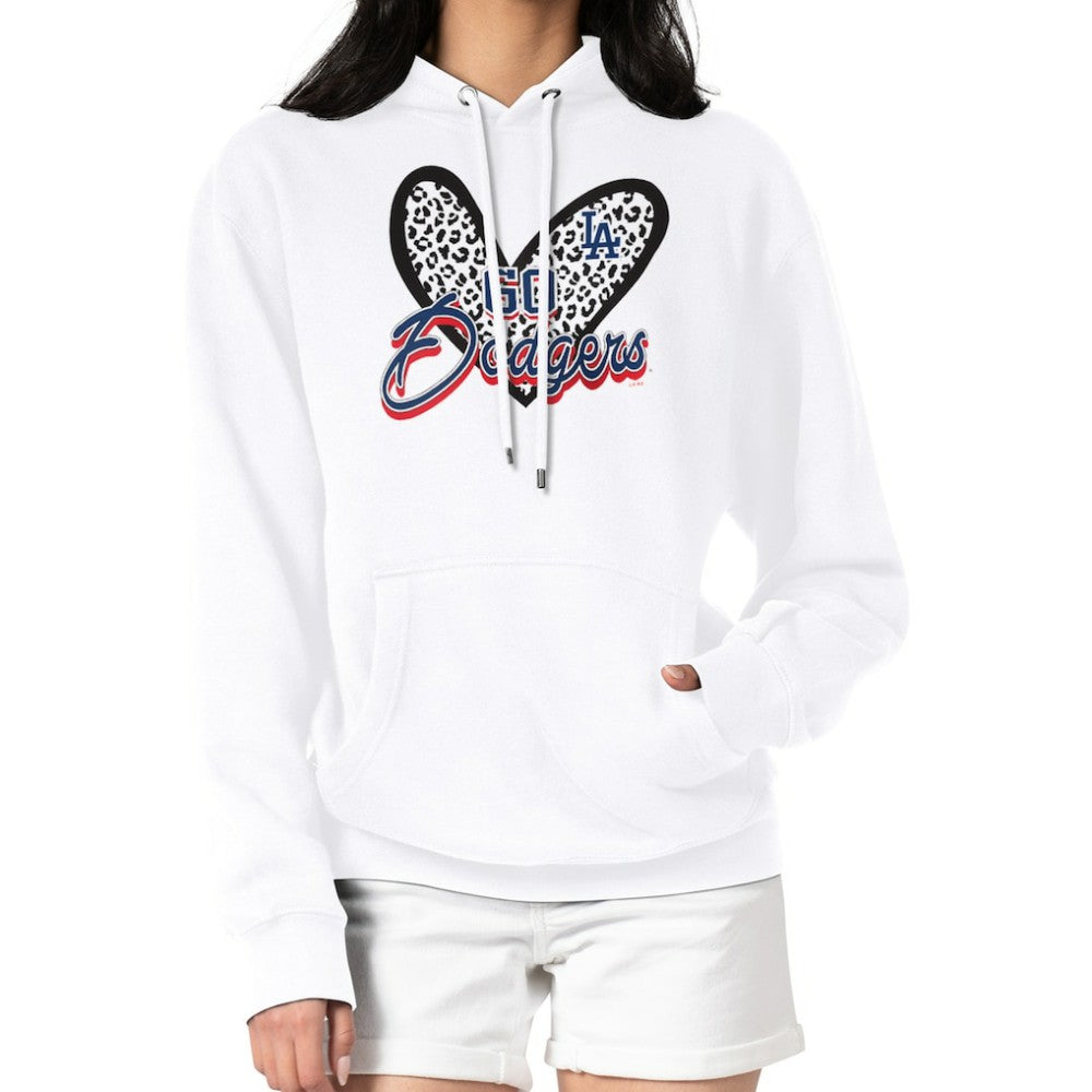 White Los Angeles Dodgers G-III 4Her by Carl Banks Women's Leopard Heart Pullover Hoodie