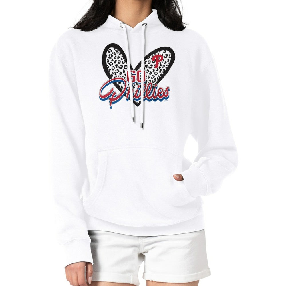 White Philadelphia Phillies G-III 4Her by Carl Banks Women's Leopard Heart Pullover Hoodie