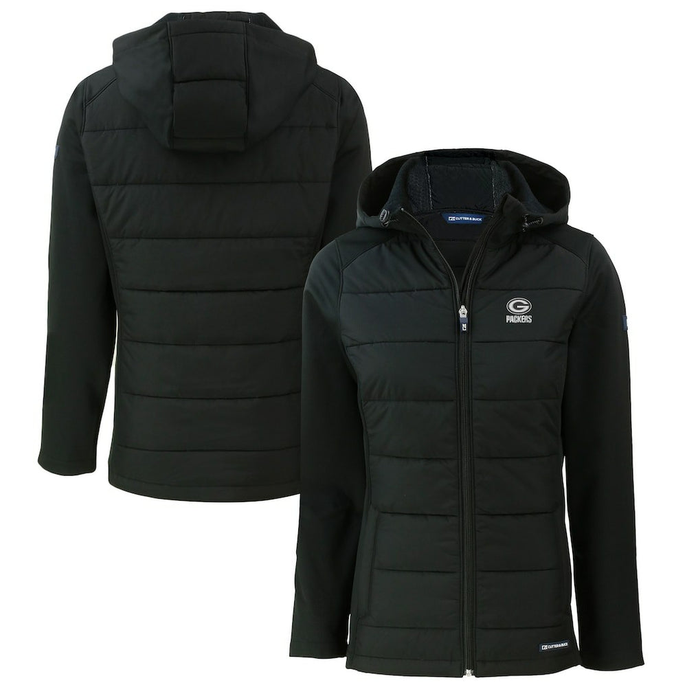 Cutter & Buck Women's Evoke Hybrid Eco Softshell Recycled Full-Zip Hoodie Jacket - Green Bay Packers Hoodies