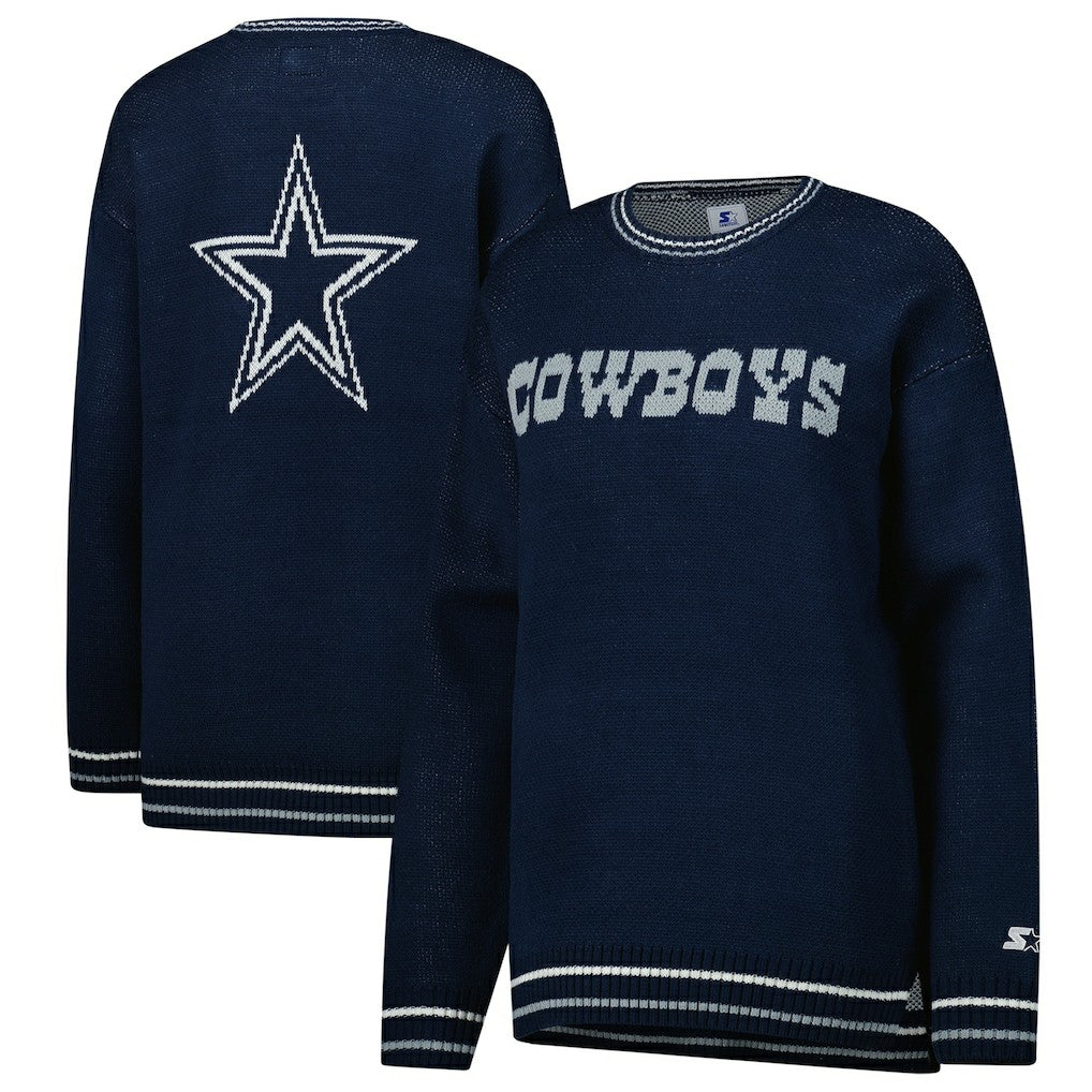 Starter Women's Oversized On the Ball Intarsia Knit Pullover Sweater - Dallas Cowboys Pullover