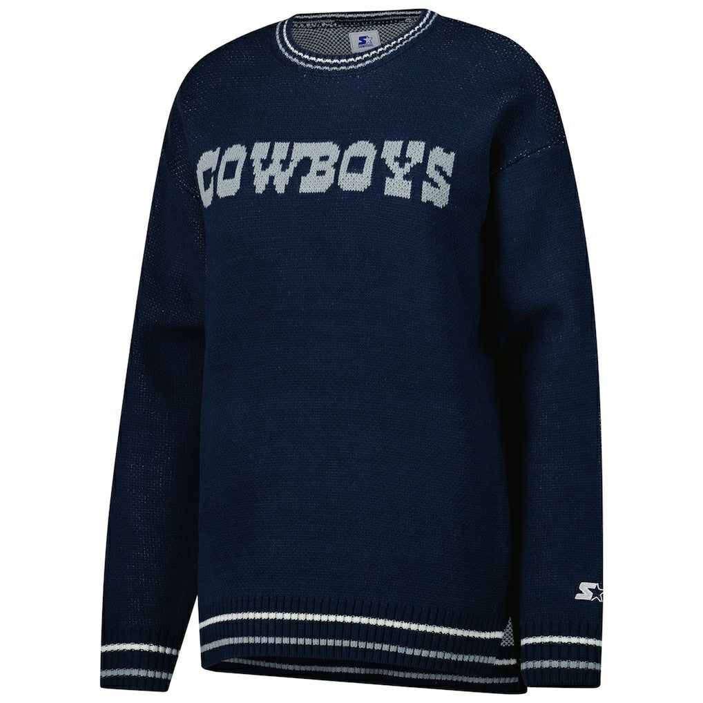 Starter Women's Oversized On the Ball Intarsia Knit Pullover Sweater - Dallas Cowboys Pullover
