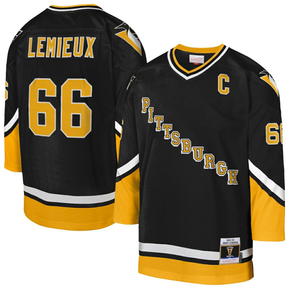 NHL Mario Lemieux Pittsburgh Penguins Mitchell & Ness Youth 1992/93 Captain Patch Power Play Player Jersey