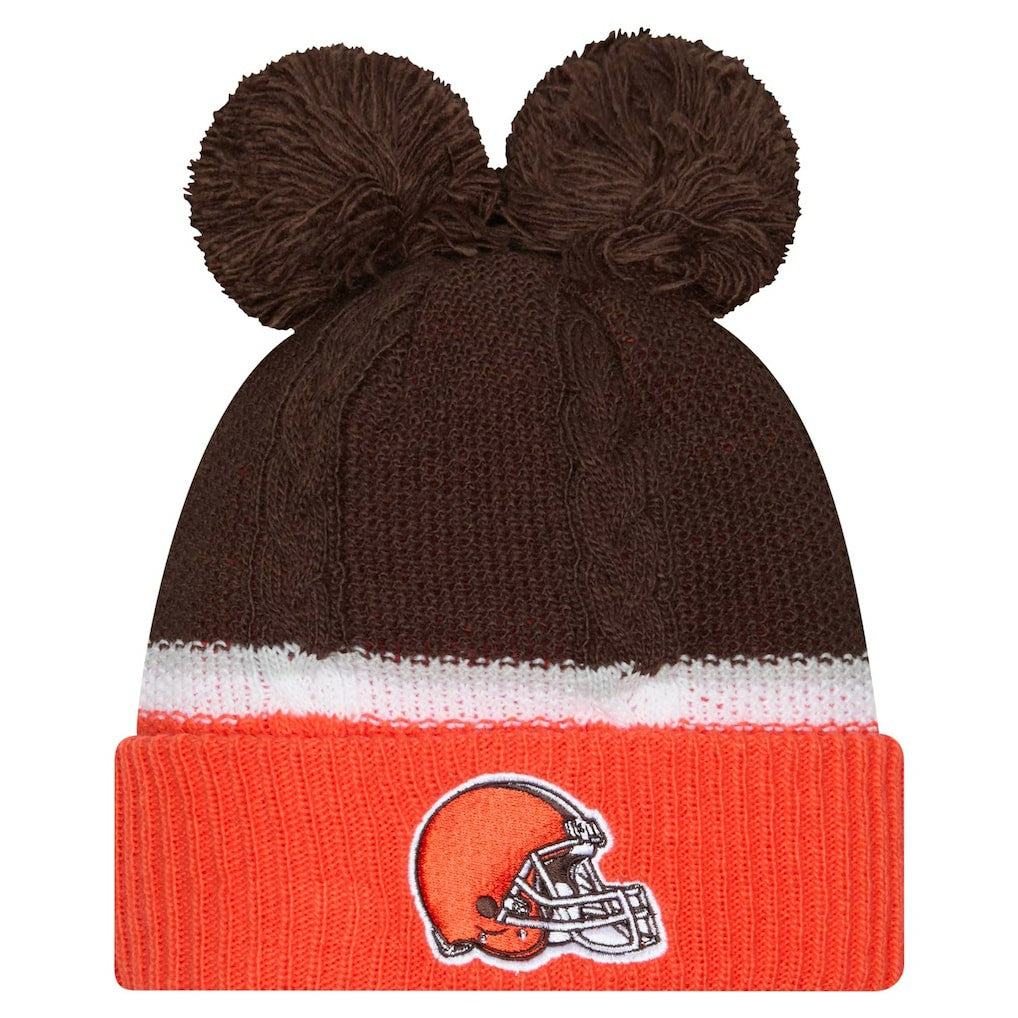 Women's Double Bubble Cuffed Knit Hat with Poms - Cleveland Browns Hats
