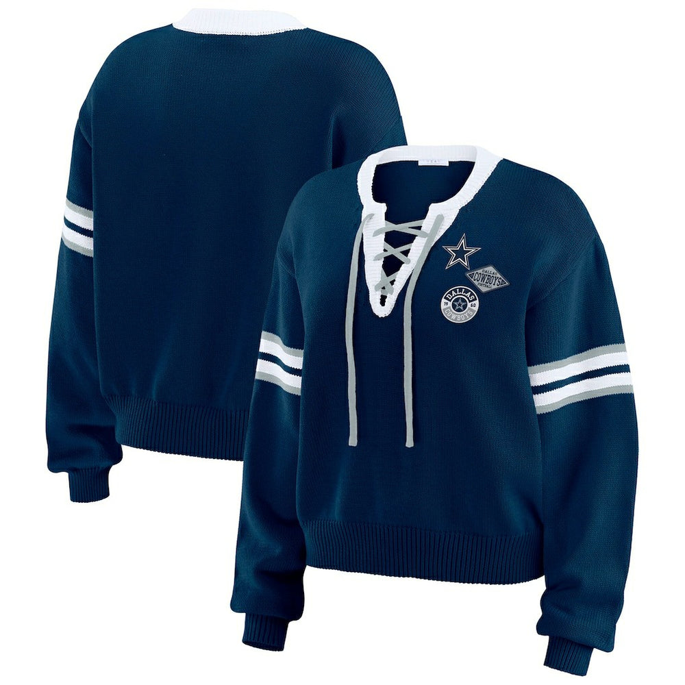 WEAR by Erin Andrews Women's Lace-Up Sweater - Dallas Cowboys