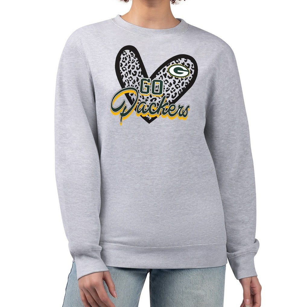 G-III 4Her by Carl Banks Women's Leopard Heart Pullover Sweatshirt - Green Bay Packers Pullover