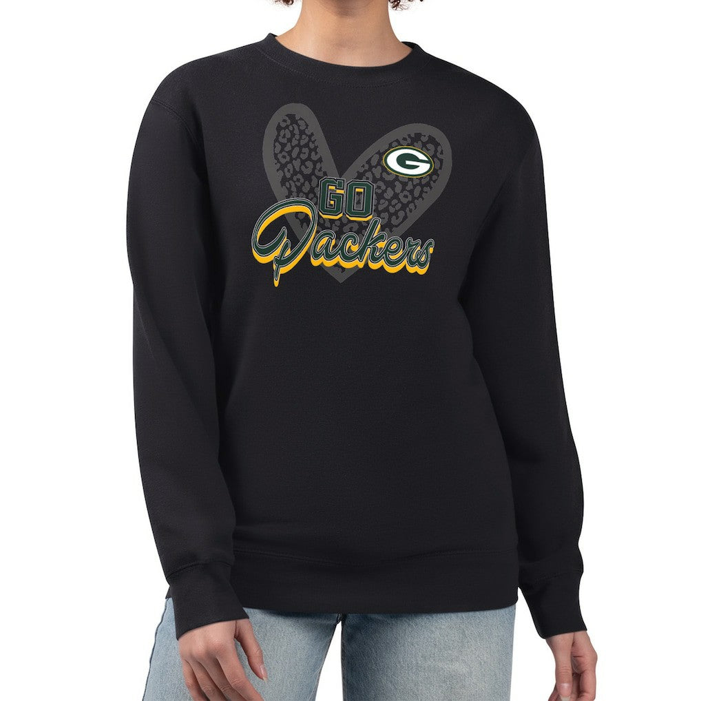 G-III 4Her by Carl Banks Women's Leopard Heart Pullover Sweatshirt - Green Bay Packers Pullover