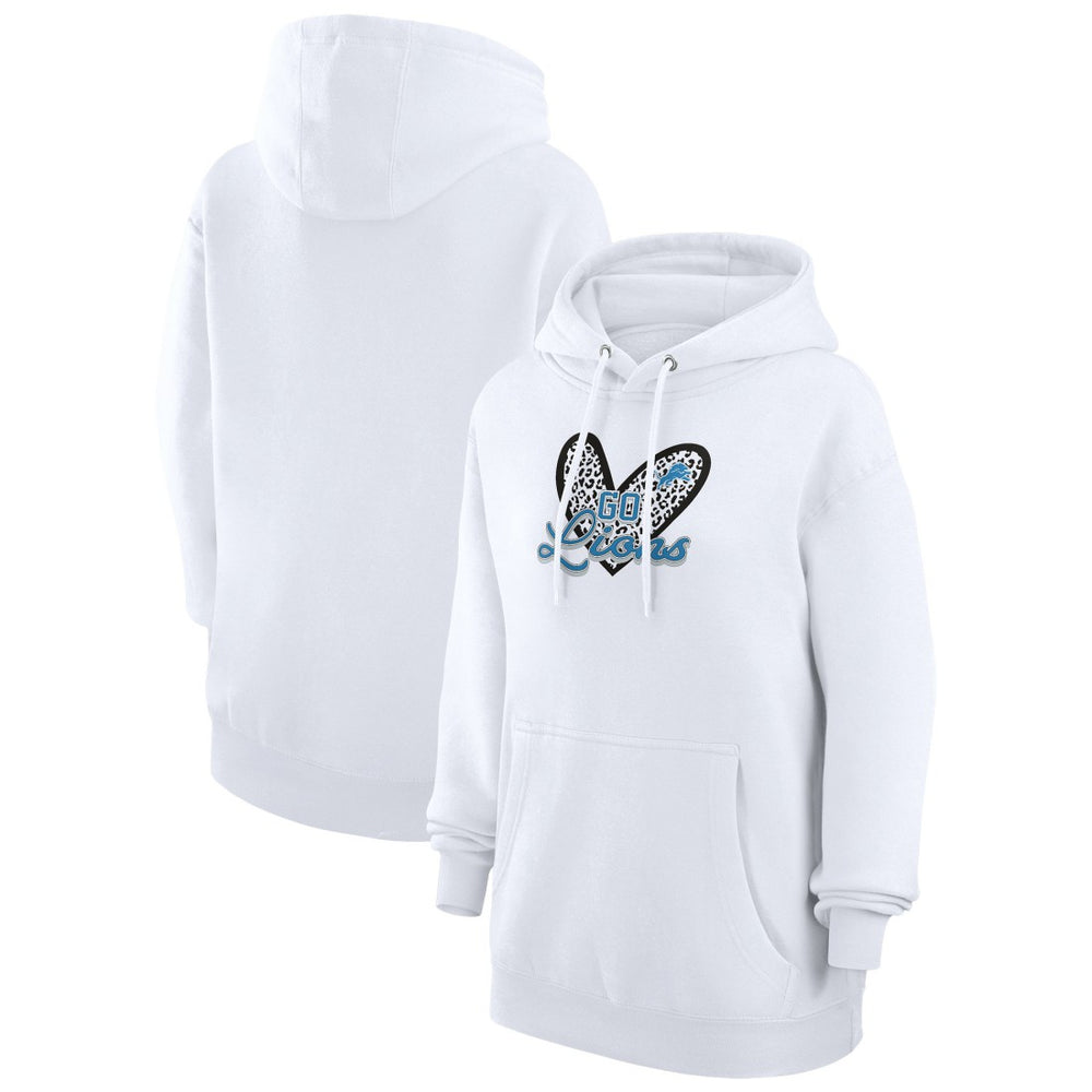 G-III 4Her by Carl Banks Women's Animal Print Heart Team Graphic Fleece Tri-Blend Pullover Hoodie - Detroit Lions Hoodies