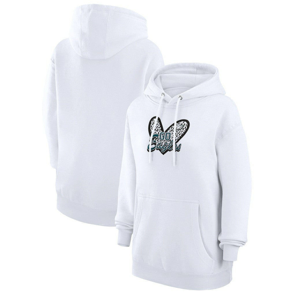 G-III 4Her by Carl Banks Women's Animal Print Heart Team Graphic Fleece Tri-Blend Pullover Hoodie - Philadelphia Eagles Hoodies
