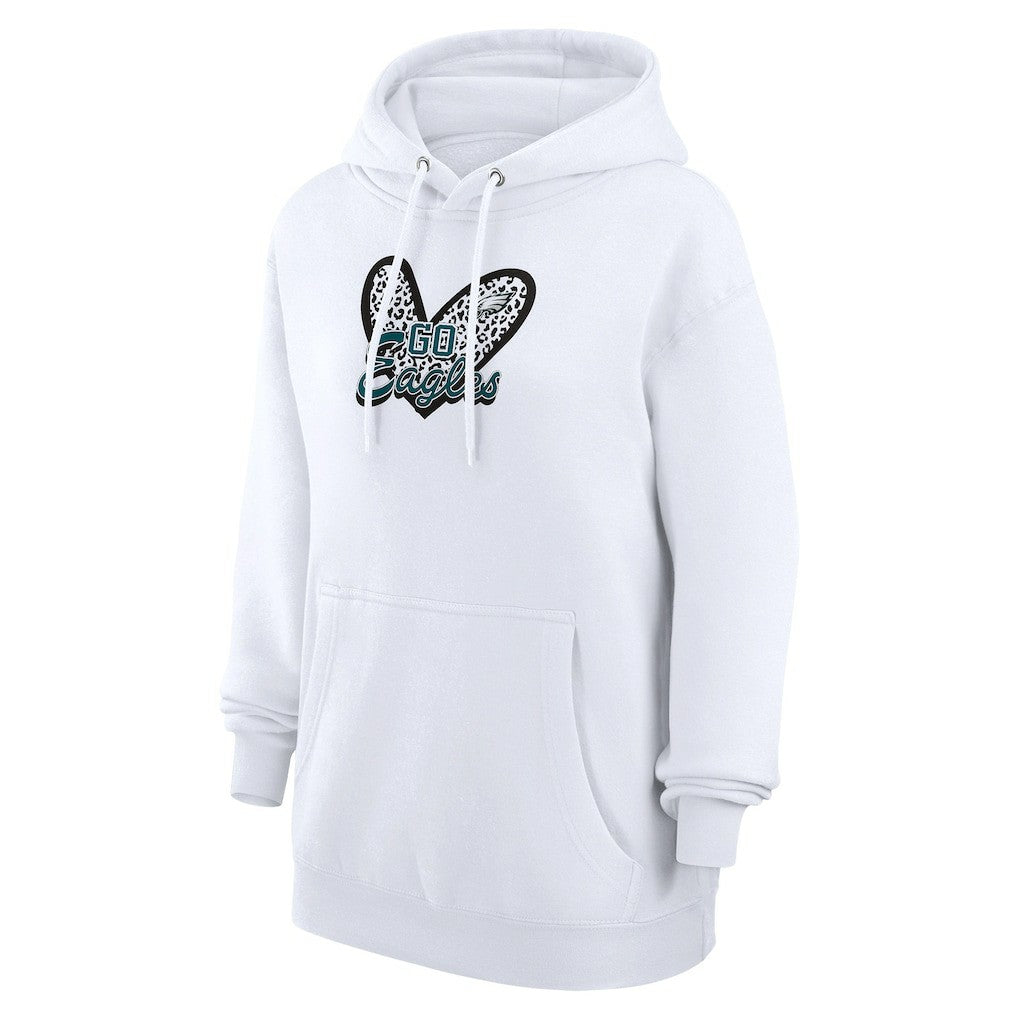 G-III 4Her by Carl Banks Women's Animal Print Heart Team Graphic Fleece Tri-Blend Pullover Hoodie - Philadelphia Eagles Hoodies