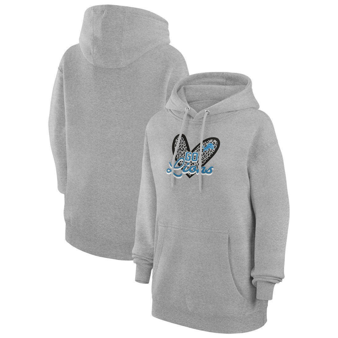 G-III 4Her by Carl Banks Women's Animal Print Heart Team Graphic Fleece Tri-Blend Pullover Hoodie - Detroit Lions Hoodies