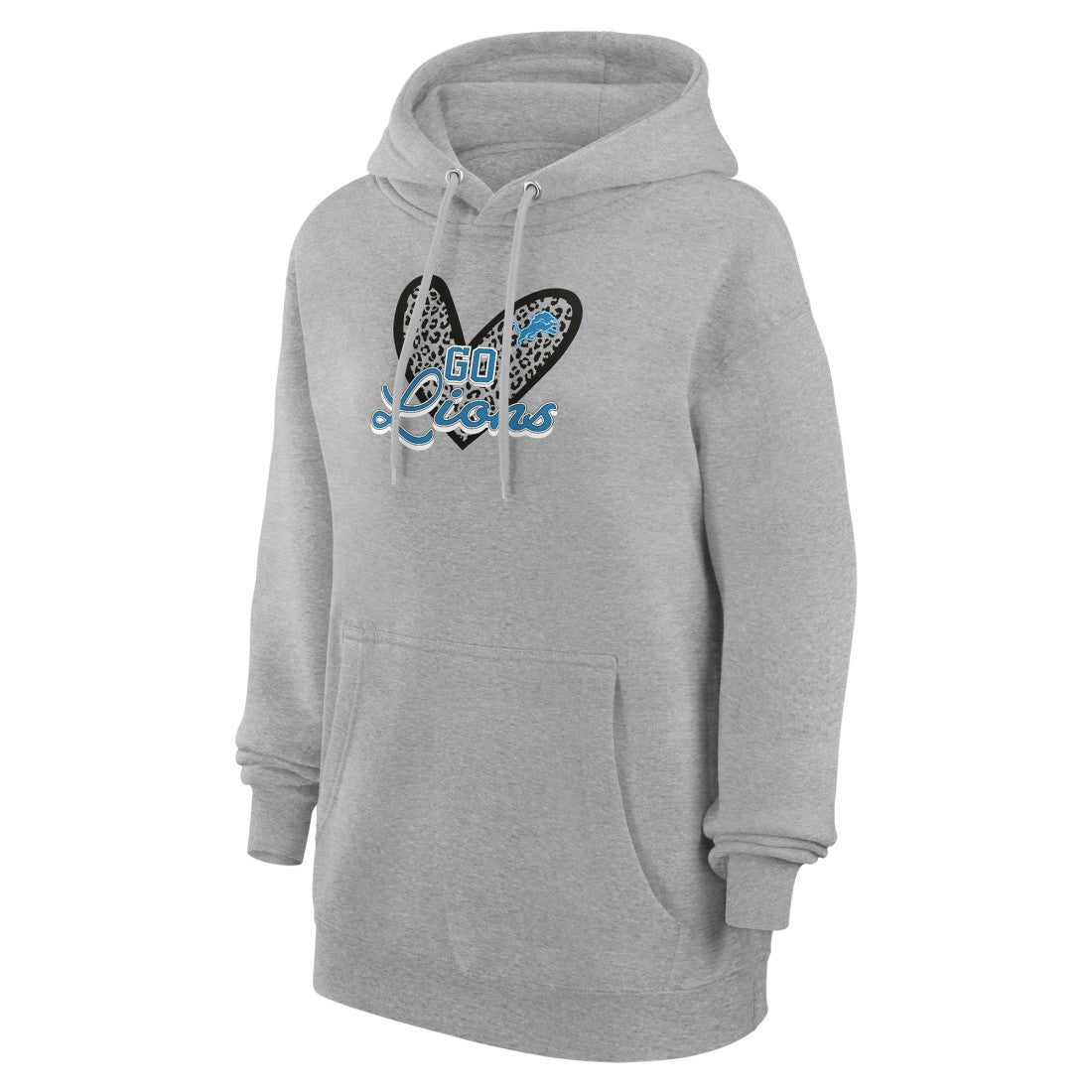 G-III 4Her by Carl Banks Women's Animal Print Heart Team Graphic Fleece Tri-Blend Pullover Hoodie - Detroit Lions Hoodies