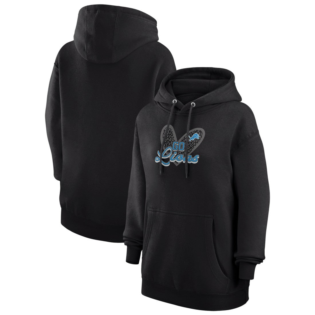 G-III 4Her by Carl Banks Women's Animal Print Heart Team Graphic Fleece Tri-Blend Pullover Hoodie - Detroit Lions Hoodies