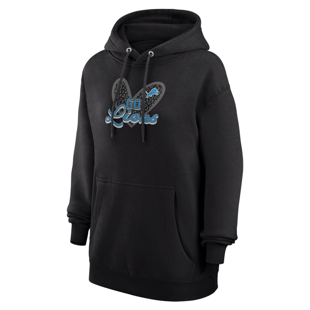 G-III 4Her by Carl Banks Women's Animal Print Heart Team Graphic Fleece Tri-Blend Pullover Hoodie - Detroit Lions Hoodies
