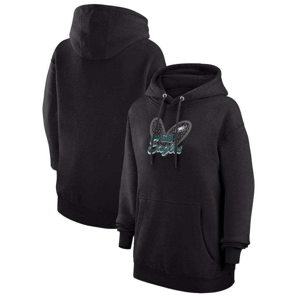 G-III 4Her by Carl Banks Women's Animal Print Heart Team Graphic Fleece Tri-Blend Pullover Hoodie - Philadelphia Eagles Hoodies