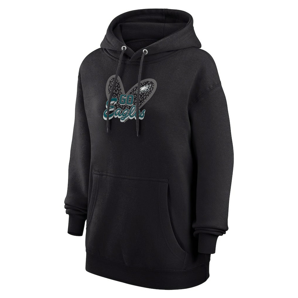 G-III 4Her by Carl Banks Women's Animal Print Heart Team Graphic Fleece Tri-Blend Pullover Hoodie - Philadelphia Eagles Hoodies