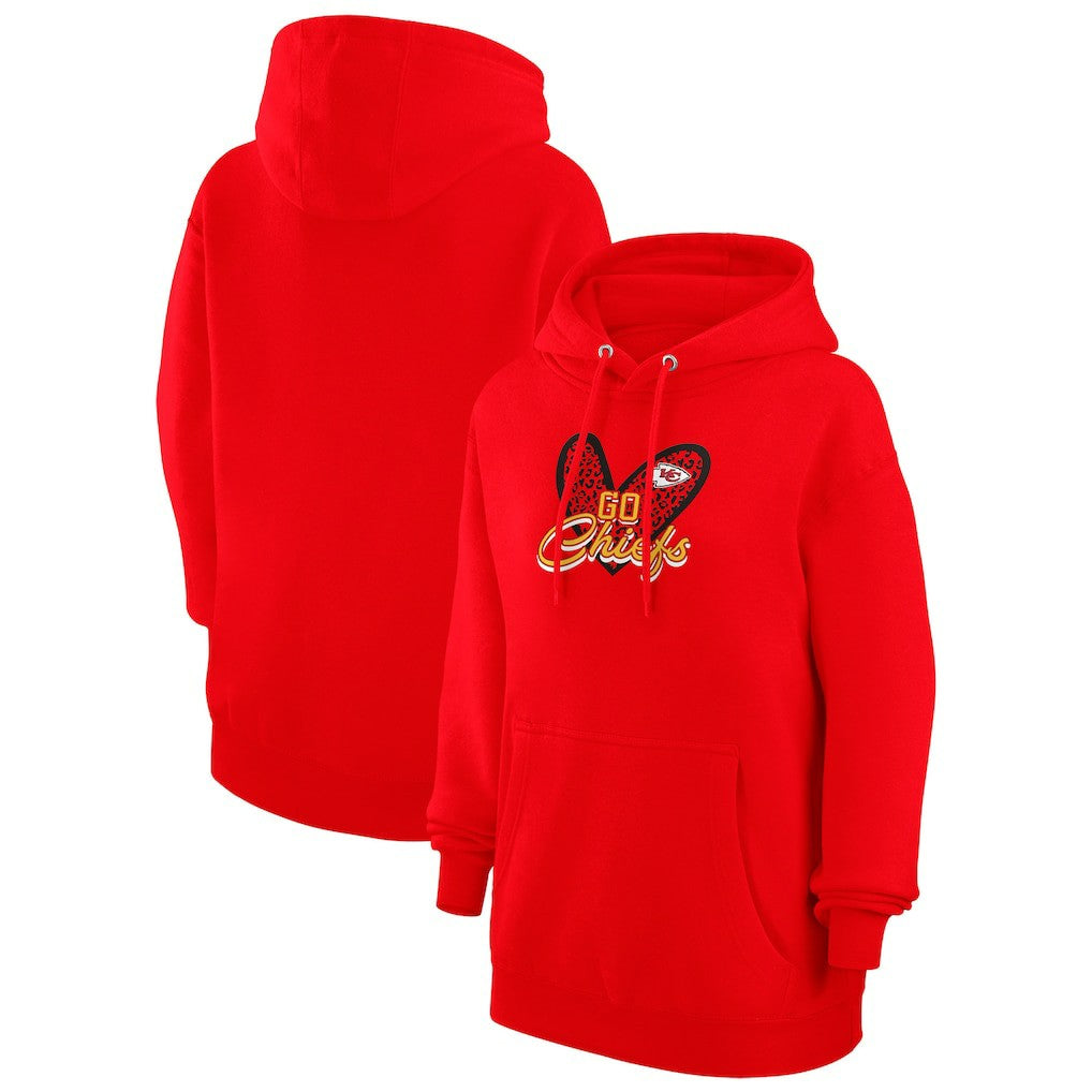 G-III 4Her by Carl Banks Women's Animal Print Heart Team Graphic Fleece Tri-Blend Pullover Hoodie - Kansas City Chiefs Hoodies