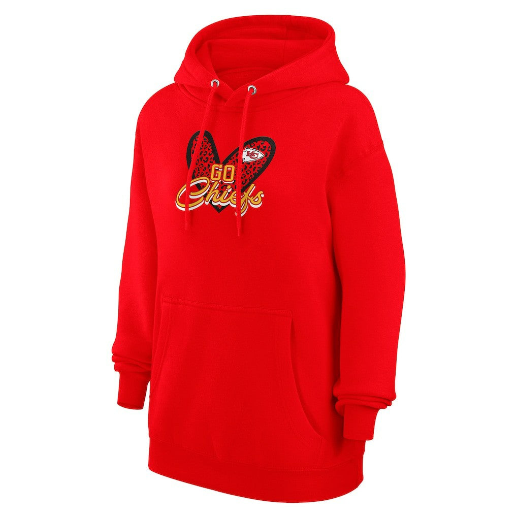 G-III 4Her by Carl Banks Women's Animal Print Heart Team Graphic Fleece Tri-Blend Pullover Hoodie - Kansas City Chiefs Hoodies