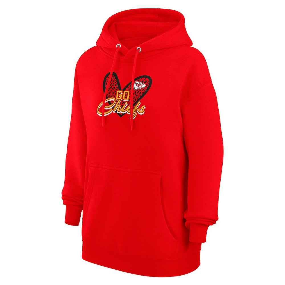 G-III 4Her by Carl Banks Women's Animal Print Heart Team Graphic Fleece Tri-Blend Pullover Hoodie - Kansas City Chiefs Hoodies