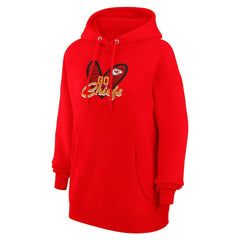 G-III 4Her by Carl Banks Women's Animal Print Heart Team Graphic Fleece Tri-Blend Pullover Hoodie - Kansas City Chiefs Hoodies