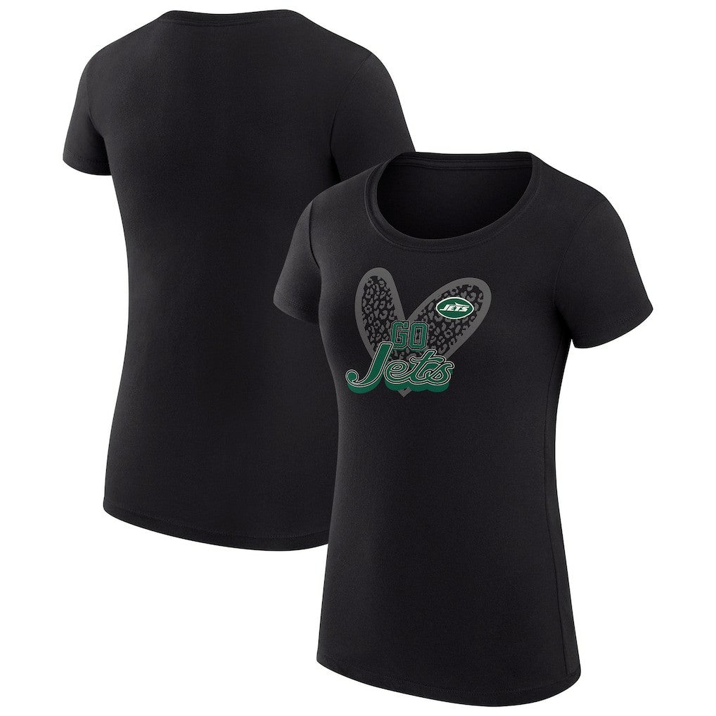 G-III 4Her by Carl Banks Women's Super-Slim Fit Lightweight Animal Print Heart T-Shirt - New York Jets T-shirts