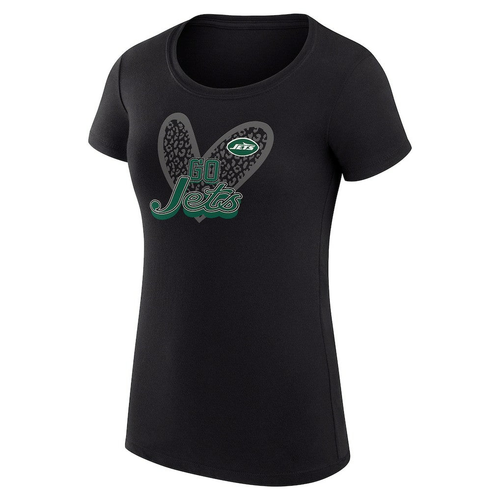 G-III 4Her by Carl Banks Women's Super-Slim Fit Lightweight Animal Print Heart T-Shirt - New York Jets T-shirts