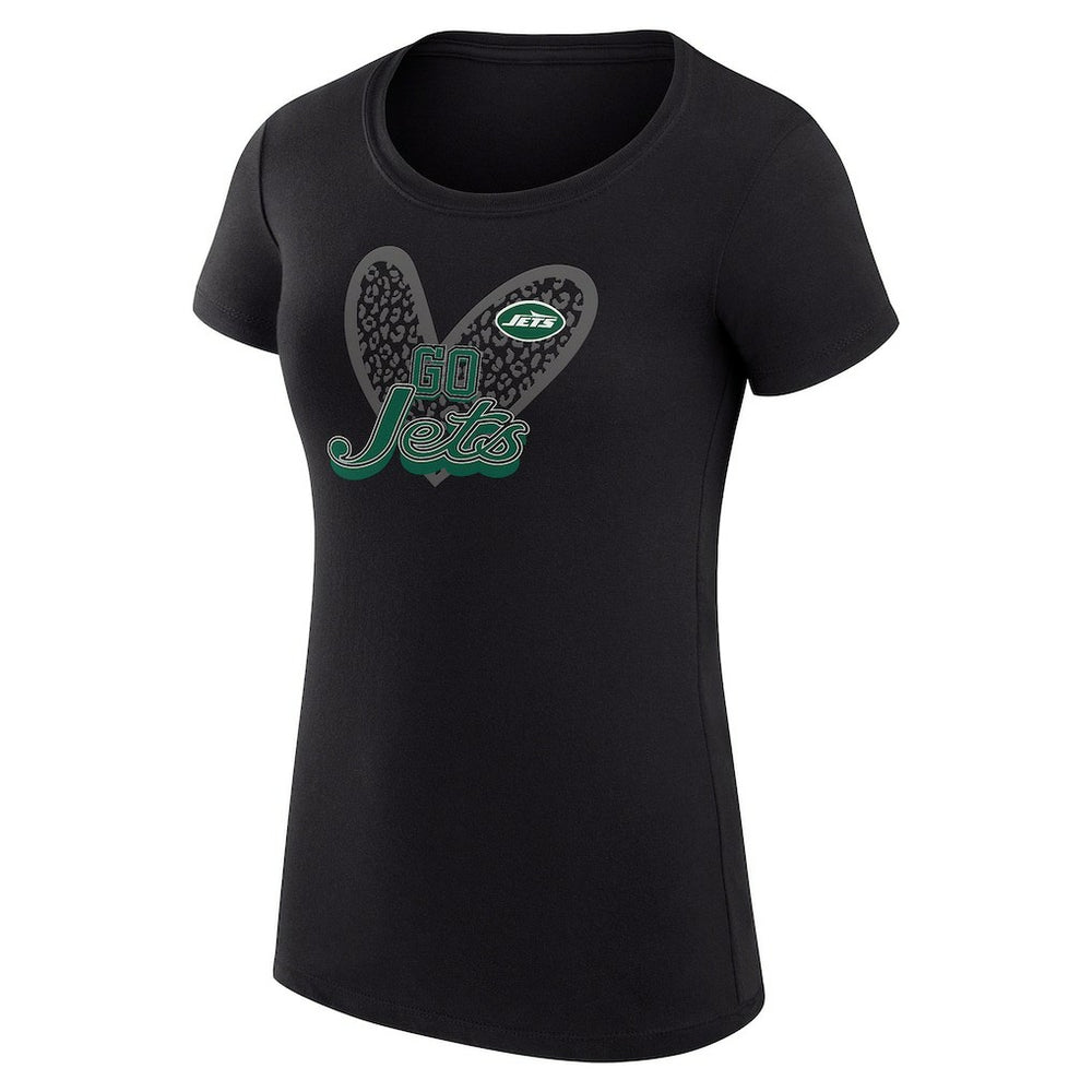 G-III 4Her by Carl Banks Women's Super-Slim Fit Lightweight Animal Print Heart T-Shirt - New York Jets T-shirts