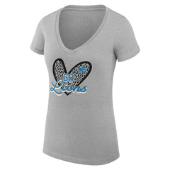 G-III 4Her by Carl Banks Women's Super-Slim Fit Lightweight Leopard Heart V-Neck T-Shirt - Detroit Lions T-shirts