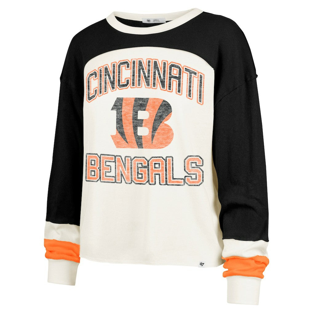 '47 Women's Double Header Curve Raglan Long Sleeve Crop Top - Cincinnati Bengals Tops