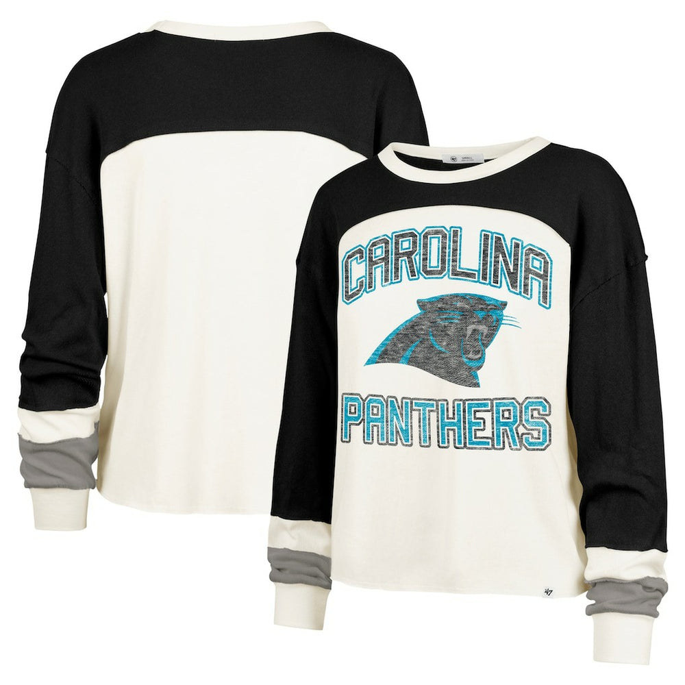 '47 Women's Double Header Curve Raglan Long Sleeve Crop Top - Carolina Panthers Tops