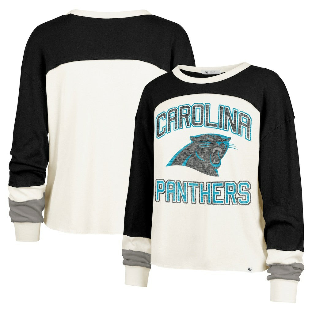 '47 Women's Double Header Curve Raglan Long Sleeve Crop Top - Carolina Panthers Tops