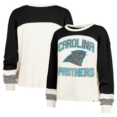 '47 Women's Double Header Curve Raglan Long Sleeve Crop Top - Carolina Panthers Tops