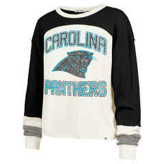 '47 Women's Double Header Curve Raglan Long Sleeve Crop Top - Carolina Panthers Tops