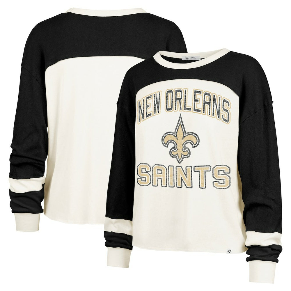 '47 Women's Double Header Curve Raglan Long Sleeve Crop Top - New Orleans Saints Tops