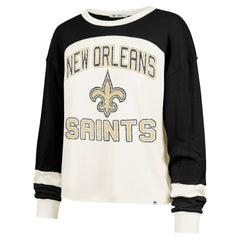 '47 Women's Double Header Curve Raglan Long Sleeve Crop Top - New Orleans Saints Tops